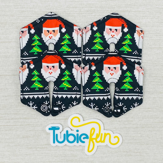 Hexagon G-Tube Button Pad Cover - Ugly Sweater Santa