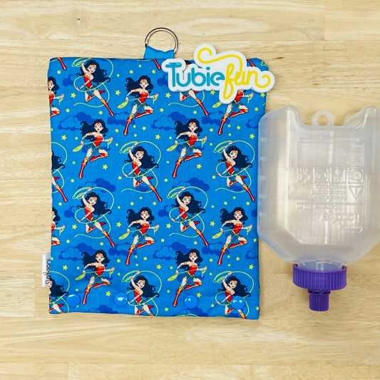 Insulated Milk Bag Suitable for 500ml Flocare Bottle in - Wonder Woman on Blue