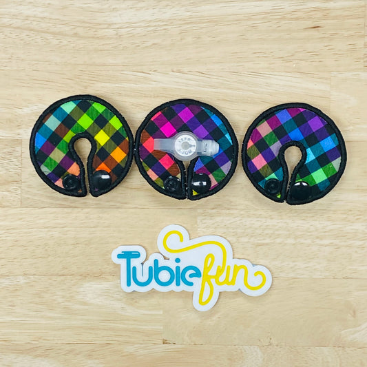 G-Tube Button Pad Cover - Coloured and Black Gingham