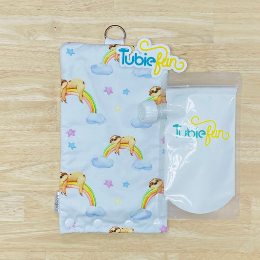 Insulated Milk Bag Suitable for Tubie Fun 500ml Reusable Pouches - Sloths on Rainbows