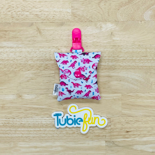 Tubing Pouch - Pink Dinosaurs on White