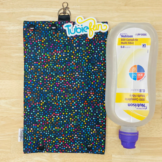 Insulated Milk Bag Suitable for 1L Flocare Bottle - Coloured Dots on Black