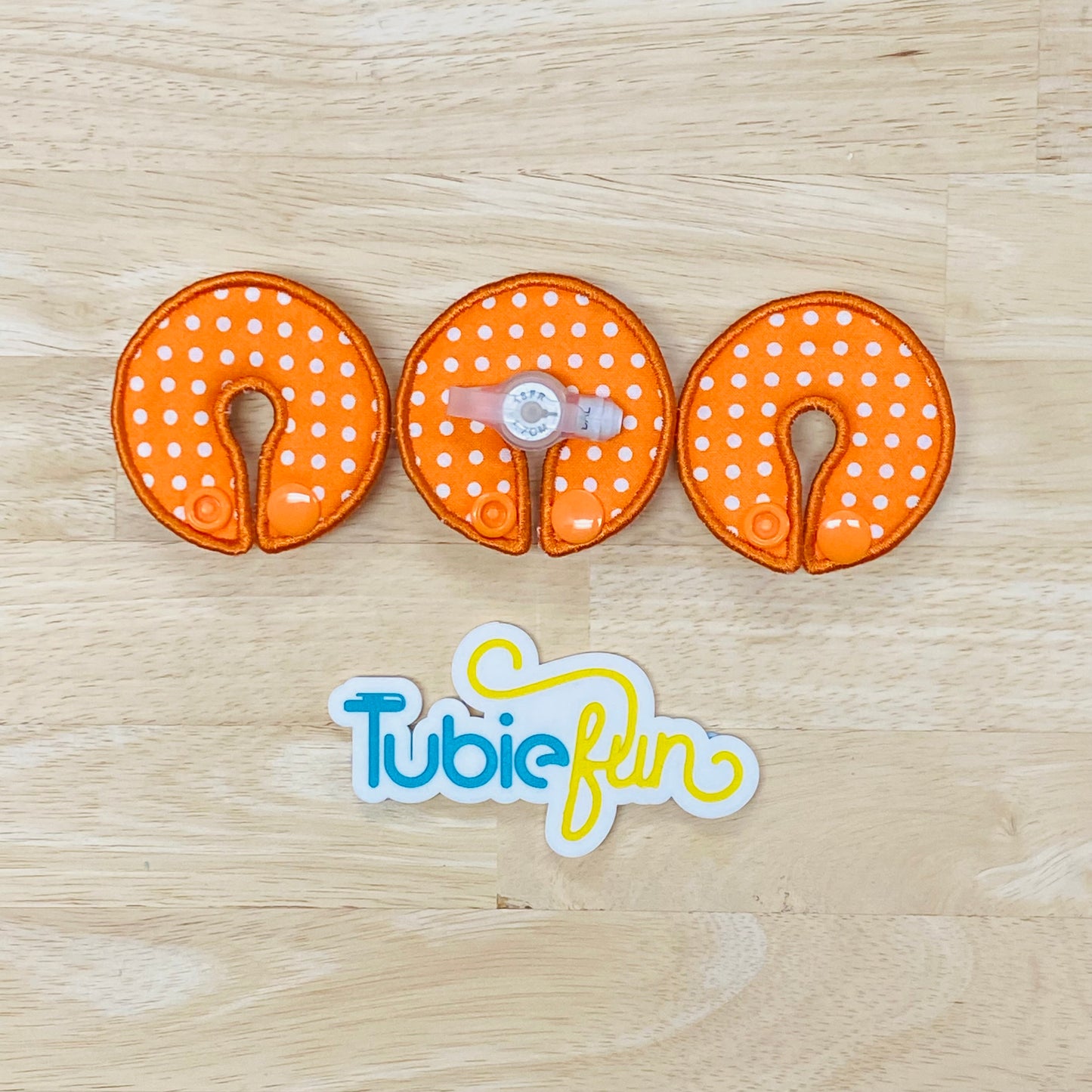 G-Tube Button Pad Cover - White Dots on Orange