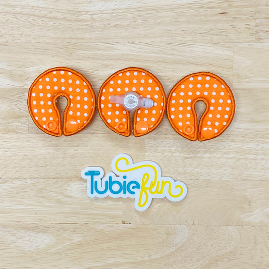 G-Tube Button Pad Cover - White Dots on Orange