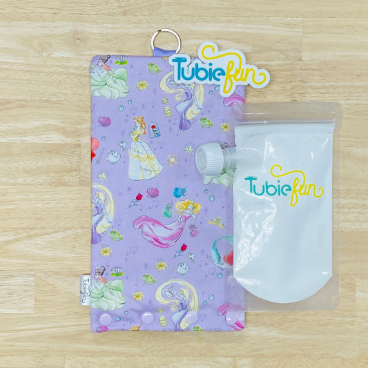 Insulated Milk Bag Suitable for Tubie Fun 500ml Reusable Pouches - Princesses on Purple