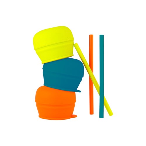 Snug Straw 3pk Silicone Lids - Teal/Orange