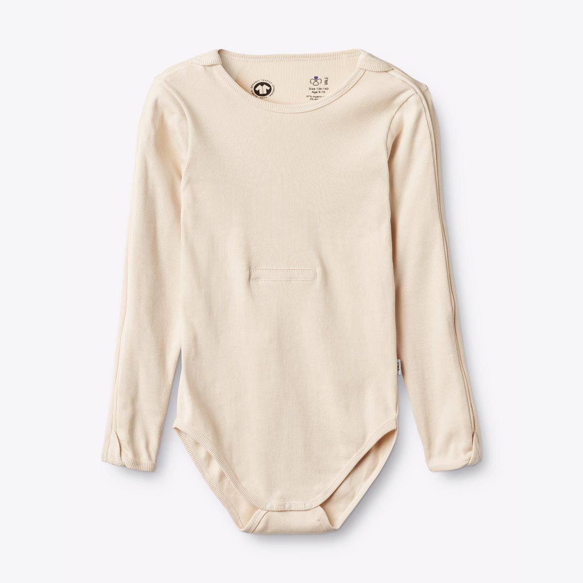 BANA Long Sleeve, organic bodysuit for disabled children - Sand Beige