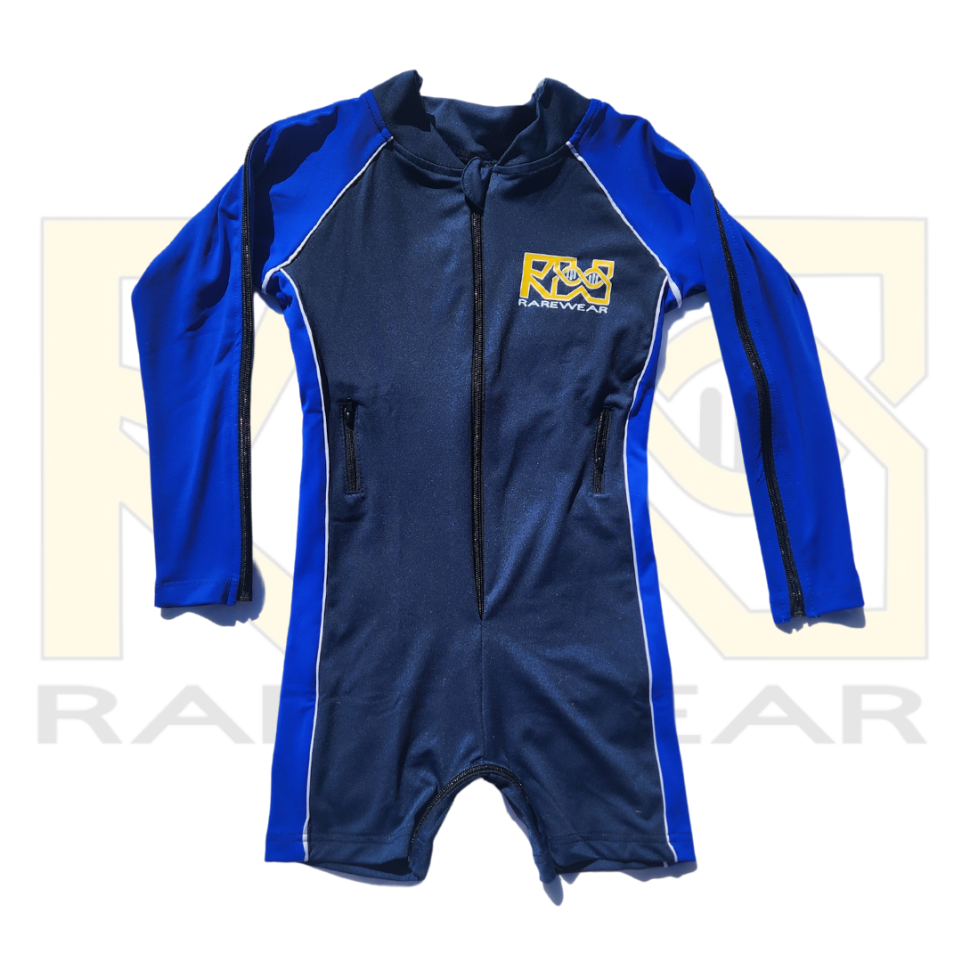 True Blue HydroEase Adaptive Swimwear – front view with zippers