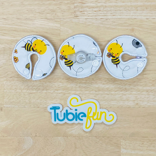 G-Tube Button Pad Cover - Bees on White