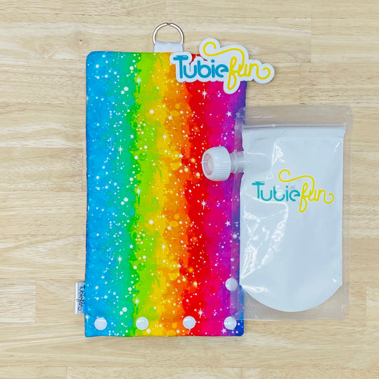 Insulated Milk Bag Suitable for Tubie Fun 500ml Reusable Pouches - Coloured Ombre with White Stars