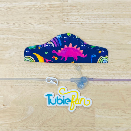 Feeding Tube Connection Cover - Coloured Dinos on Purple