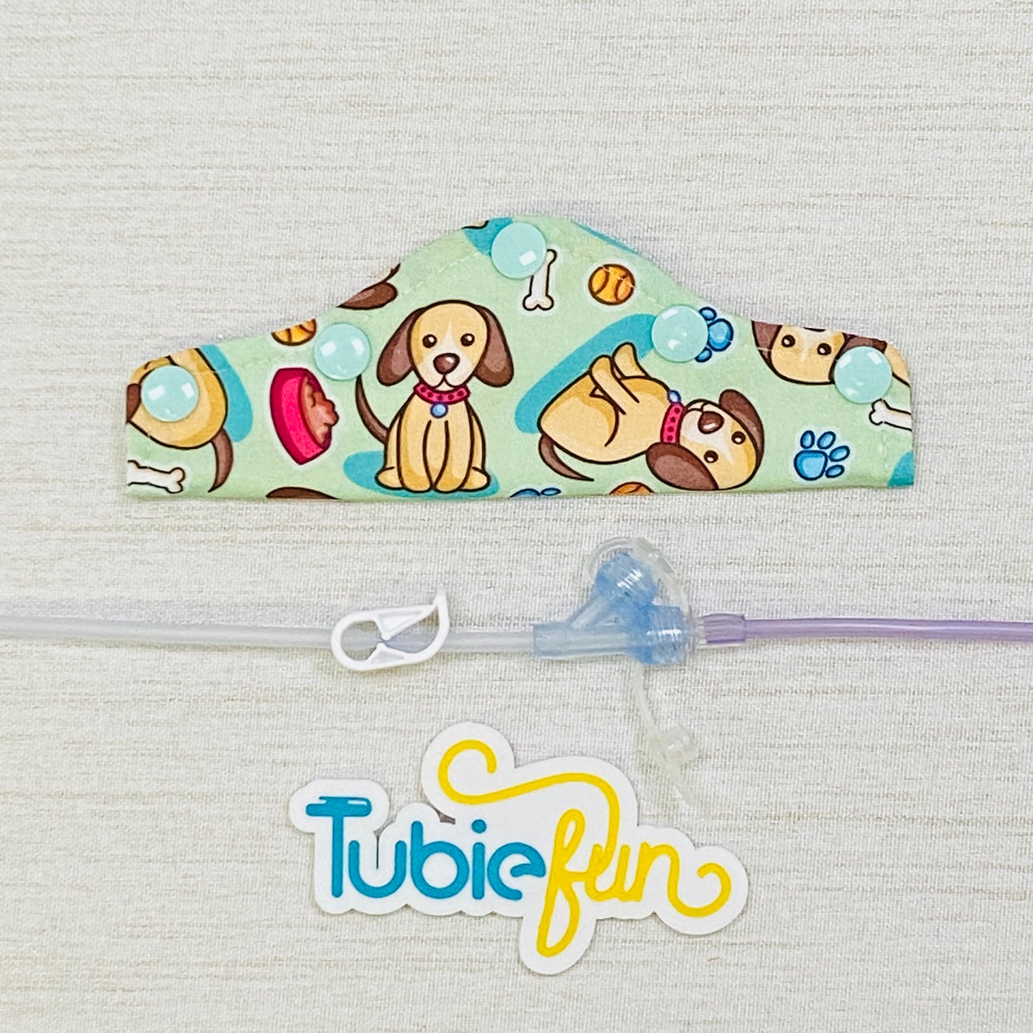 Feeding Tube Connection Cover - Dogs on Mint