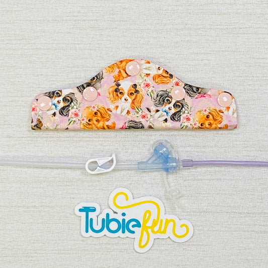 Feeding Tube Connection Cover - Dogs on Pink