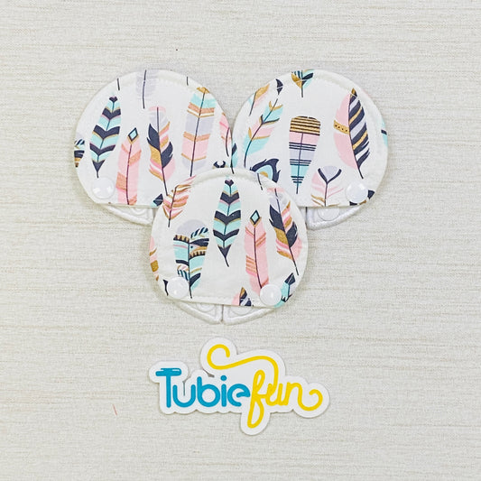 Covered Button Pad - Pink & Gold Feathers