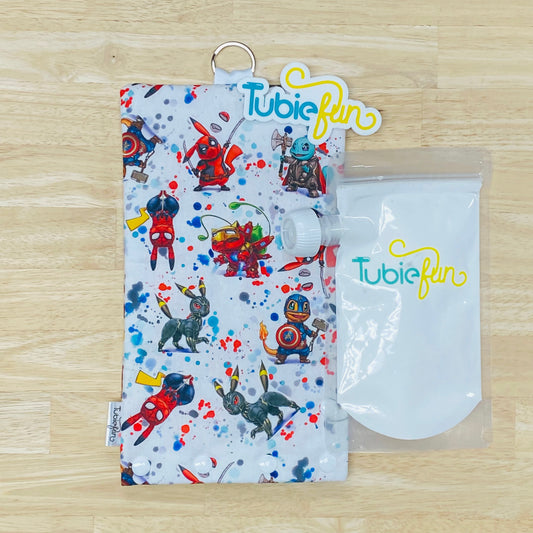 Insulated Milk Bag Suitable for Tubie Fun 500ml Reusable Pouches - Pocket Monsters in Hero Costumes