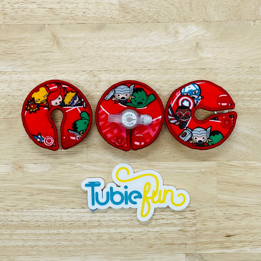 G-Tube Button Pad Cover - Hero's on Red