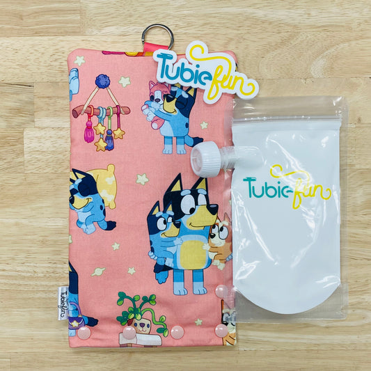 Insulated Milk Bag Suitable for Tubie Fun 500ml Reusable Pouches - Heeler Family on Pink