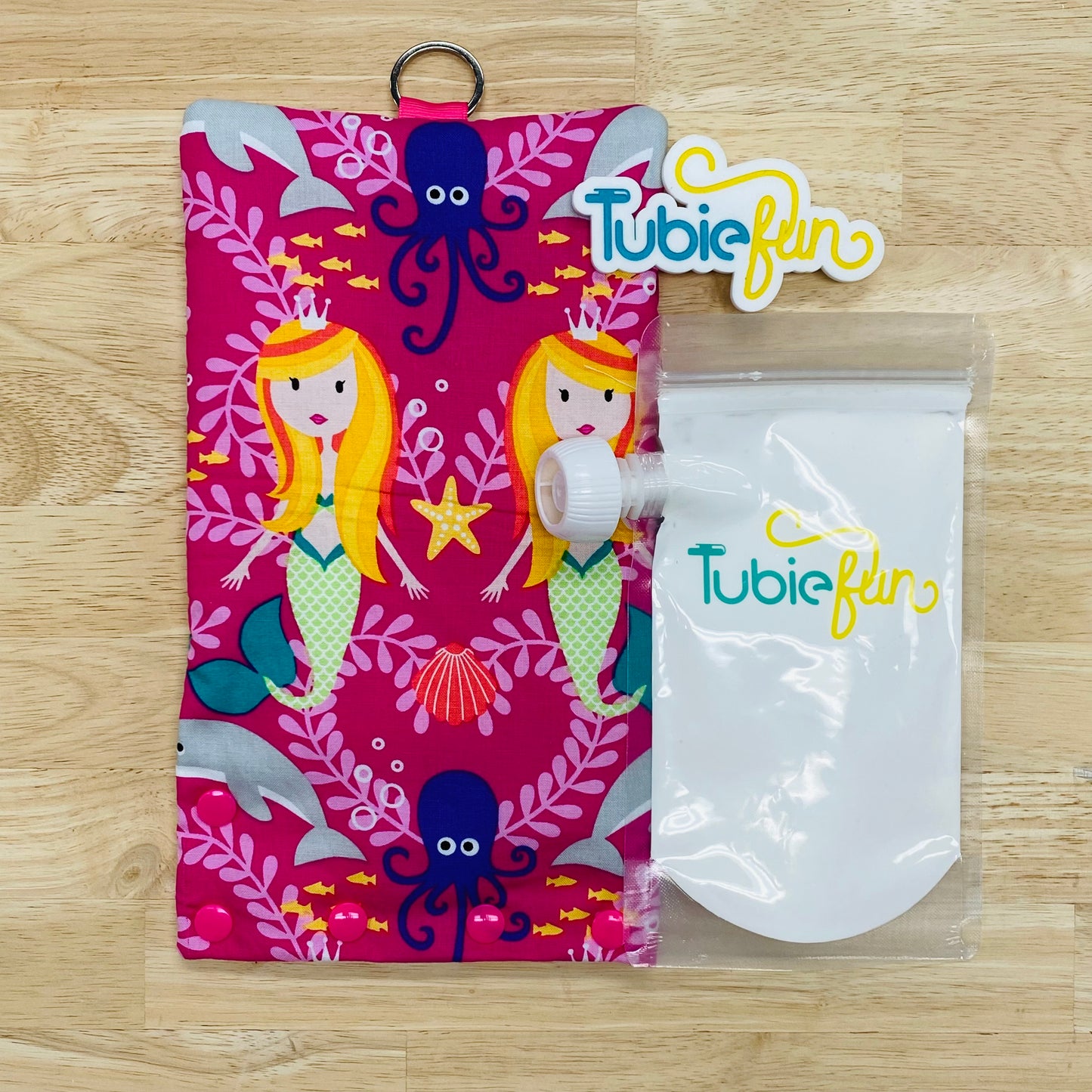 Insulated Milk Bag Suitable for Tubie Fun Reusable Pouches - Mermaids on Pink