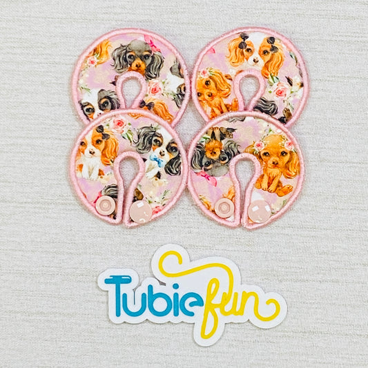 G-Tube Button Pad Cover - Dogs and Flowers on Pink