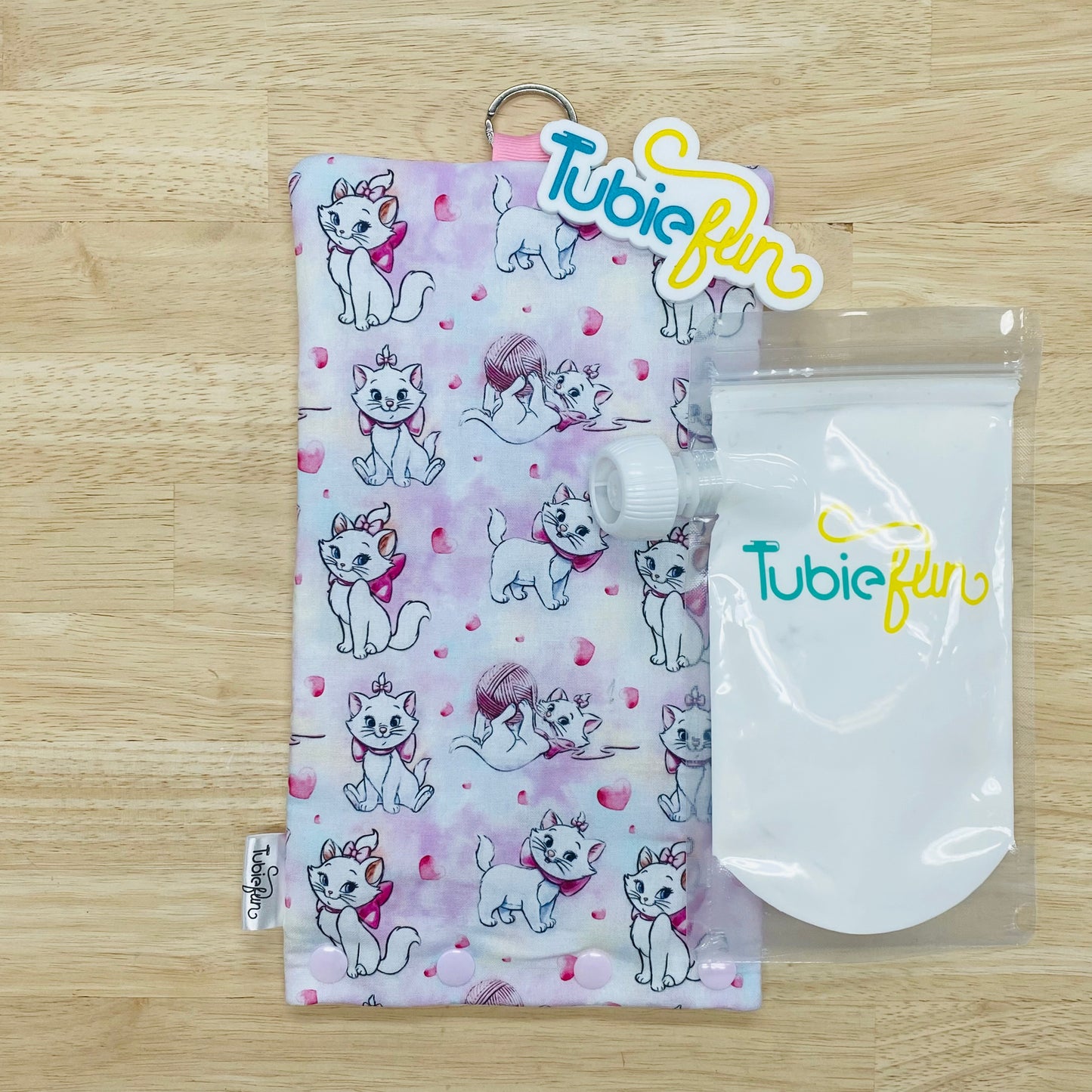 Insulated Milk Bag Suitable for Tubie Fun 500ml Reusable Pouches - White on Pink