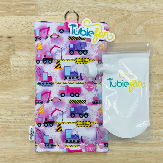 Insulated Milk Bag Suitable for Tubie Fun 500ml Reusable Pouches - Pink and Purple Construction