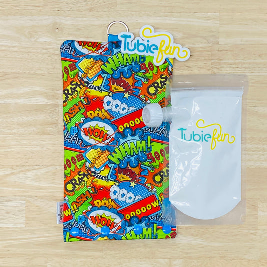 Insulated Milk Bag Suitable for Tubie Fun 500ml Reusable Pouches - Comic Words
