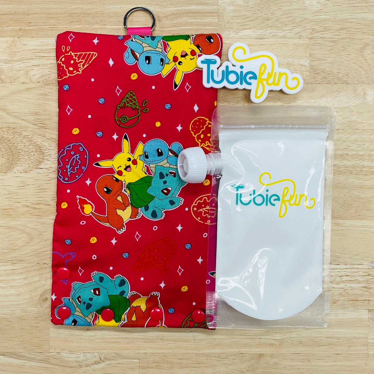 Insulated Milk Bag Suitable for Tubie Fun Reusable Pouches - Pocket Monsters on Pink