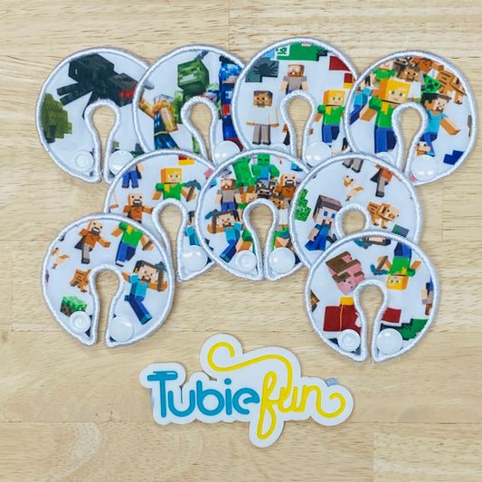 G-Tube Button Pad Cover - Mining Characters on White