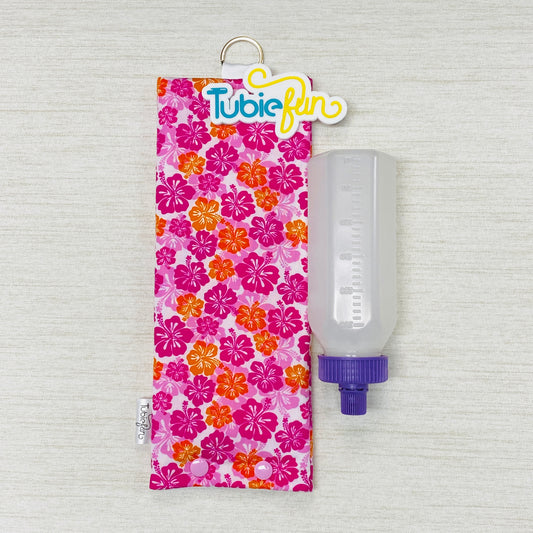 Insulated Milk Bag Suitable for 250ml Bottle in - Pink and Orange Hibiscus Flowers