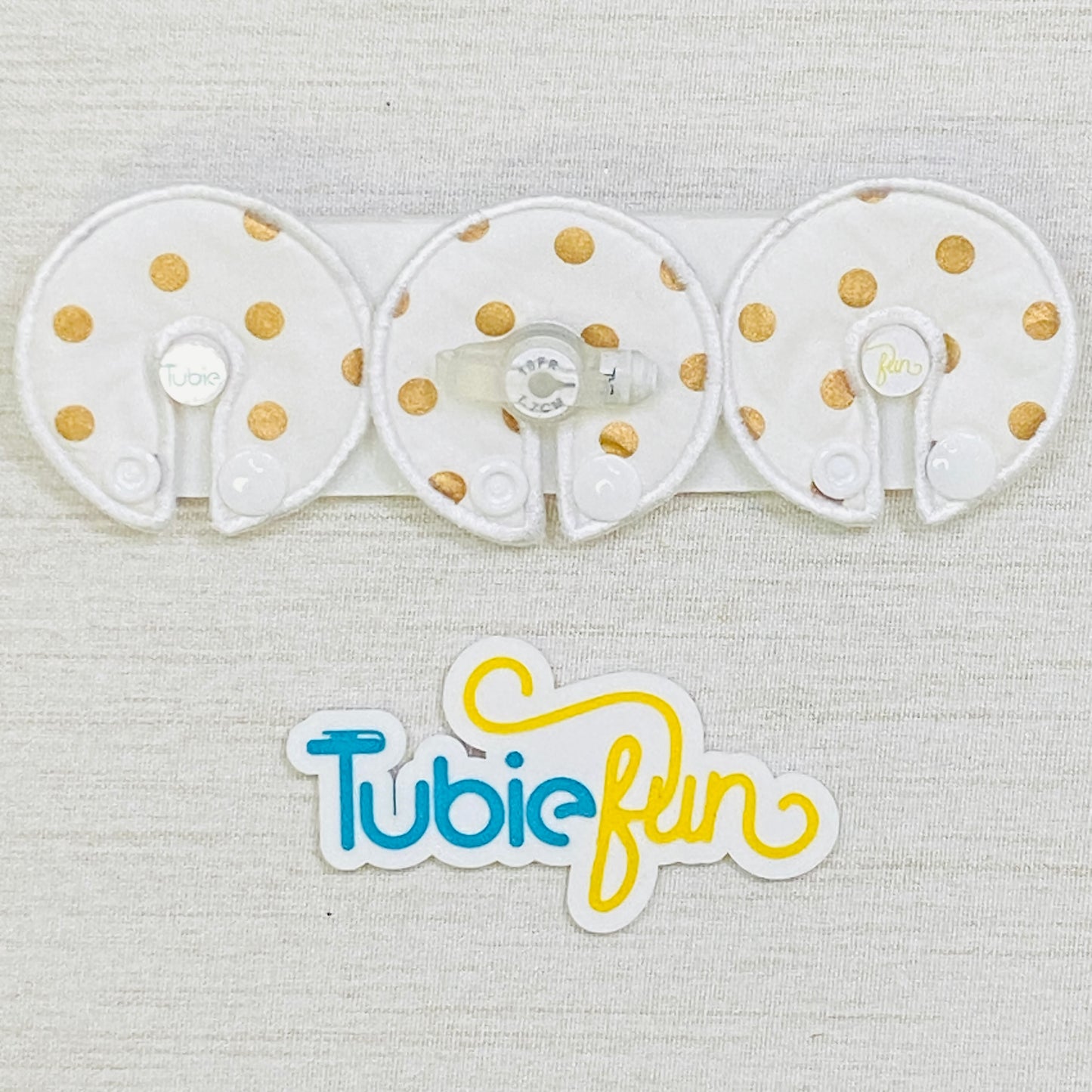 G-Tube Button Pad Cover - Gold Dots on White