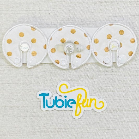 G-Tube Button Pad Cover - Gold Dots on White