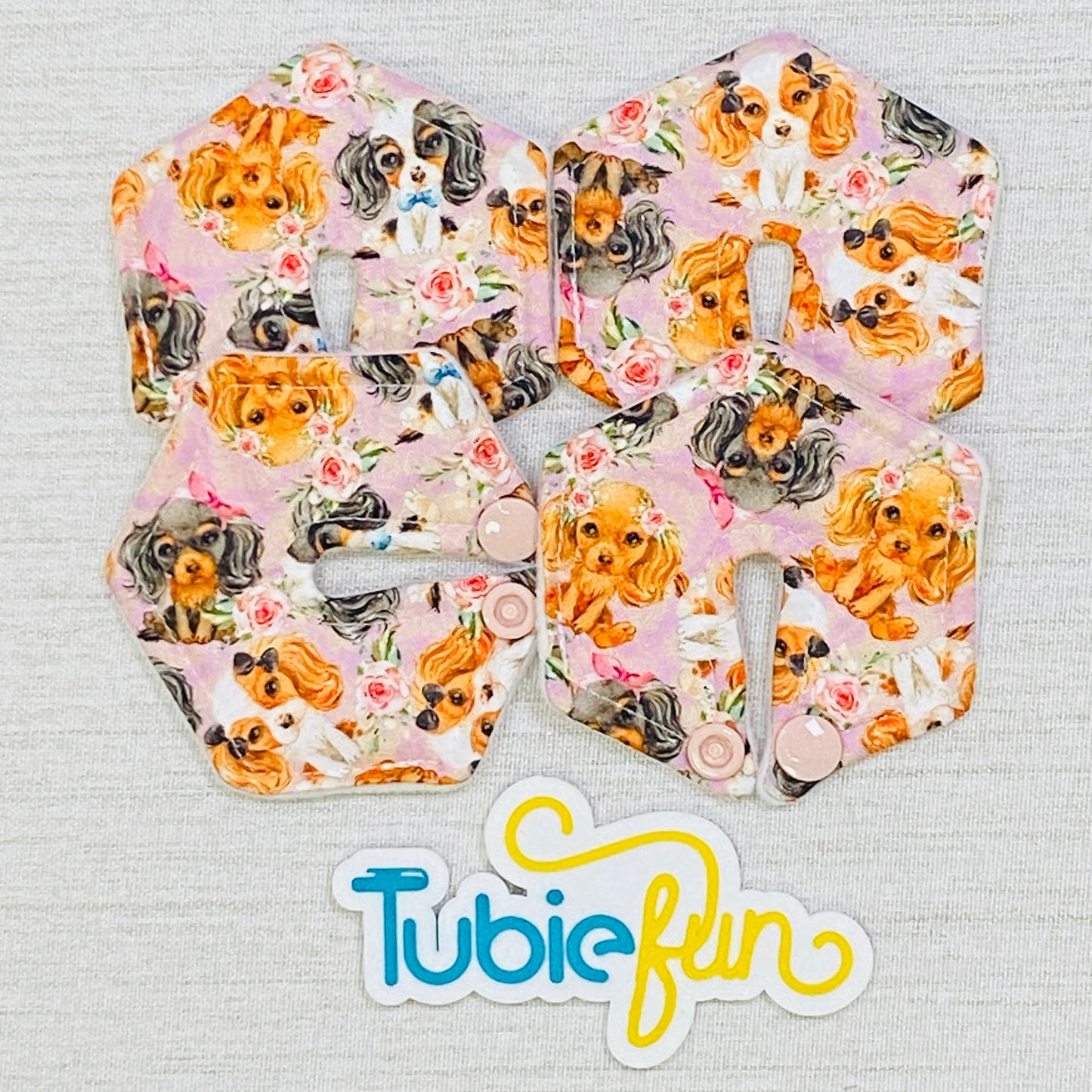 Hexagon G-Tube Button Pad Cover - Dogs on Pink
