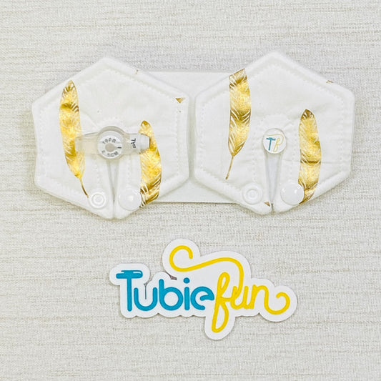 Hexagon G-Tube Button Pad Cover - Gold Feathers