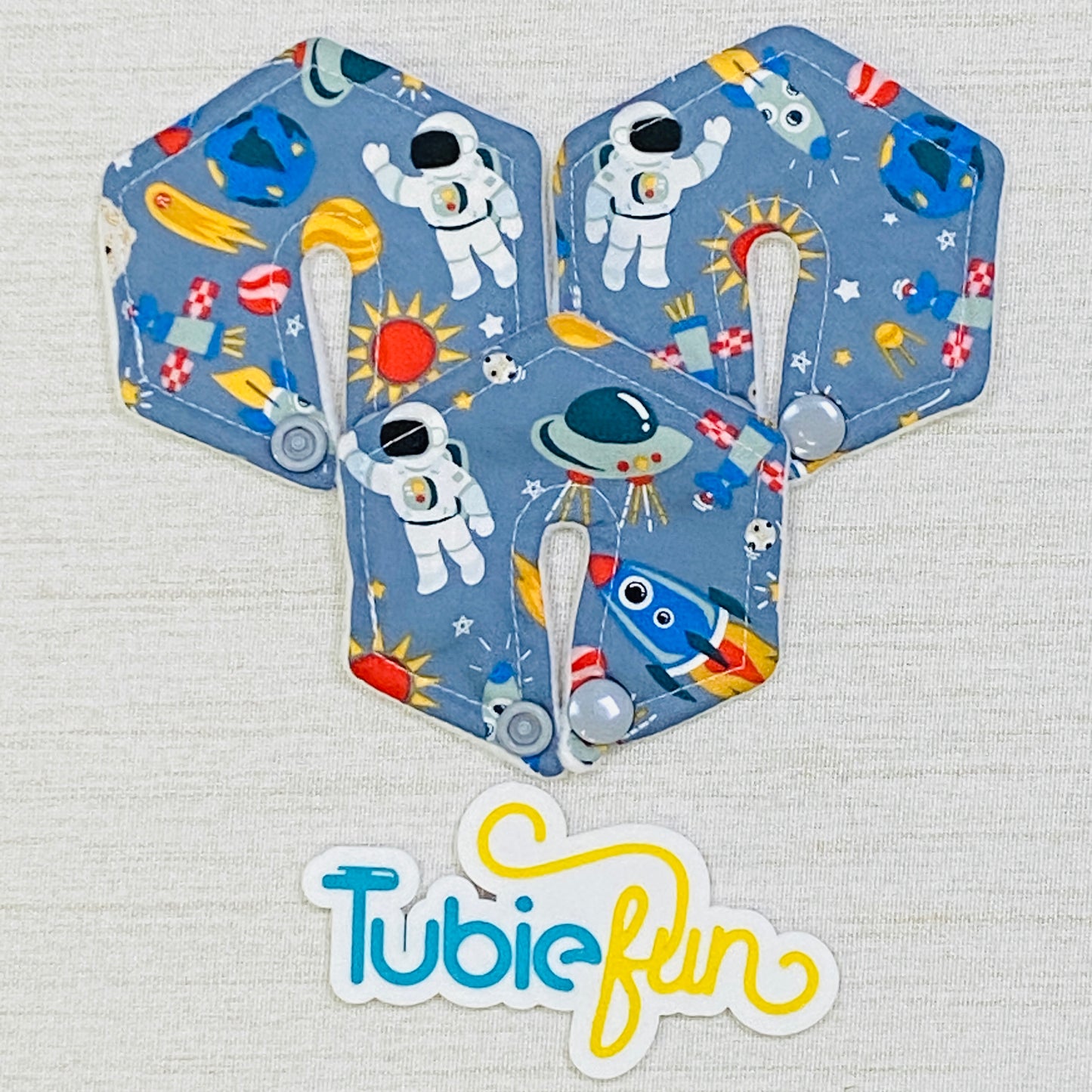 Hexagon G-Tube Button Pad Cover - Rockets on Grey