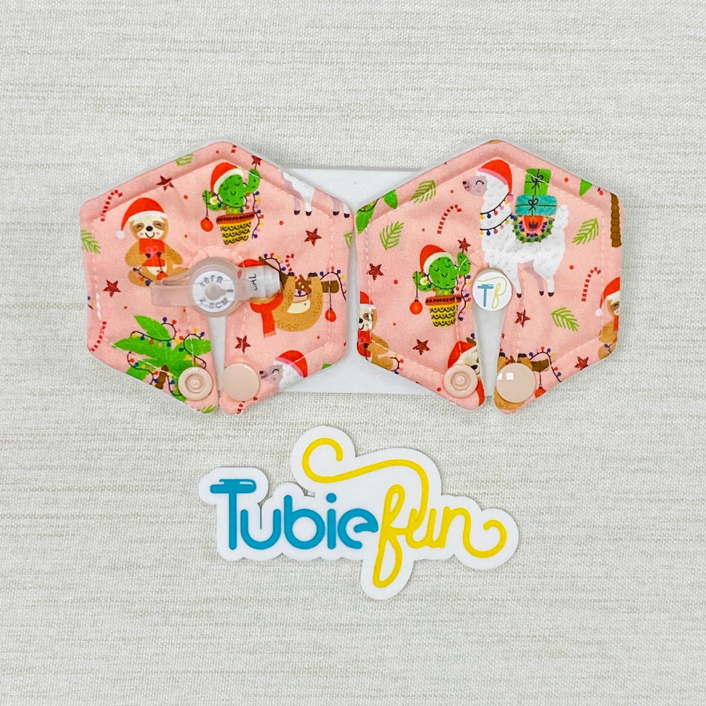 Hexagon G-Tube Button Pad Cover - Llamas, Sloths and Cactus Christmas