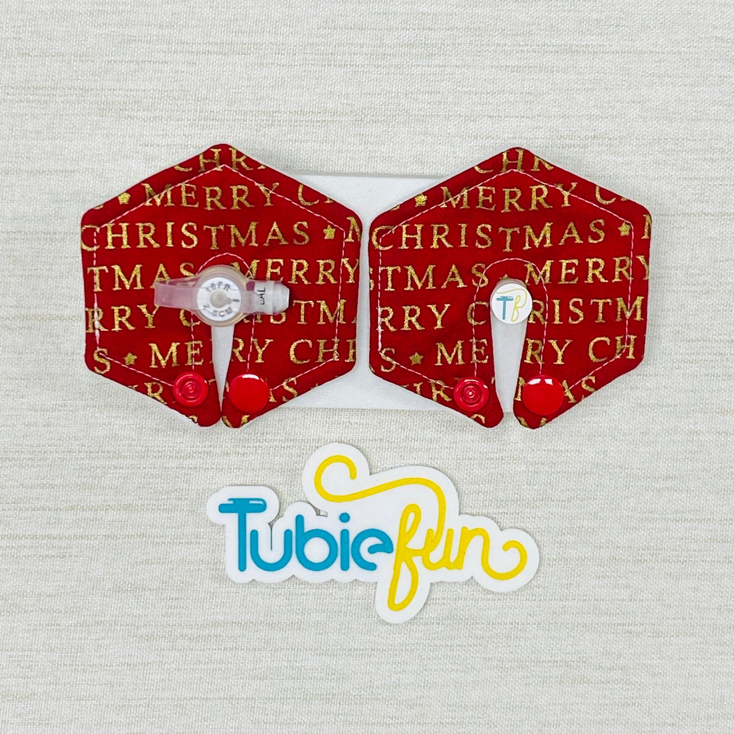 Hexagon G-Tube Button Pad Cover - Merry Christmas on Red