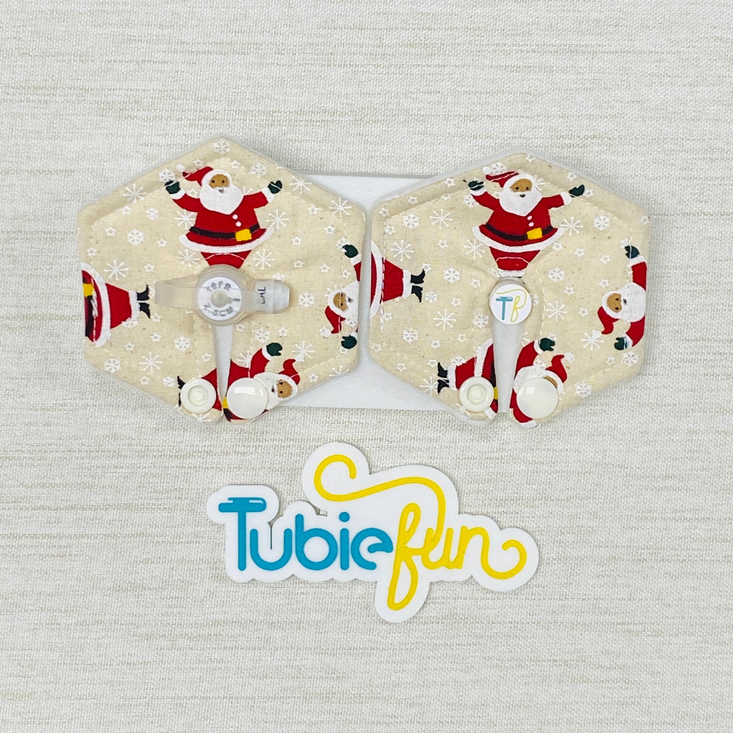Hexagon G-Tube Button Pad Cover - Santa on Cream