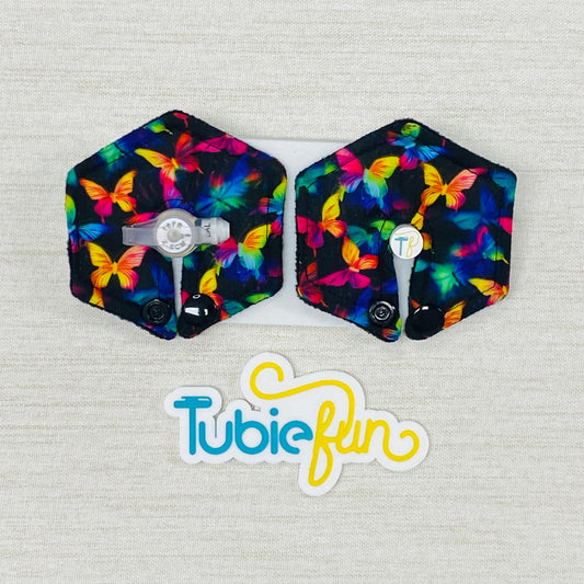 Hexagon G-Tube Button Pad Cover - Coloured Butterflies