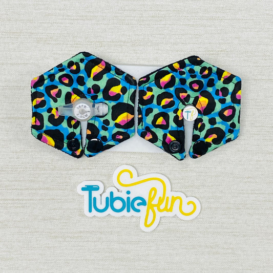 Hexagon G-Tube Button Pad Cover - Kasey Rainbow Neon Leopard