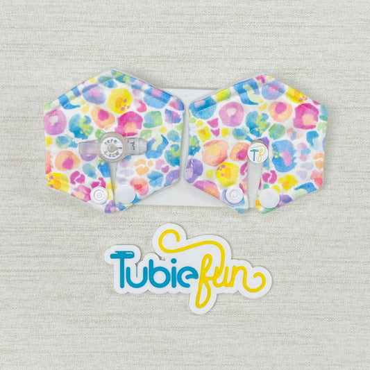 Hexagon G-Tube Button Pad Cover - Kasey Rainbow Pastel Leopard