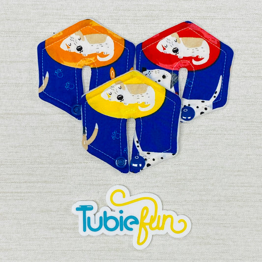 Hexagon G-Tube Button Pad Cover - Dogs on Blue