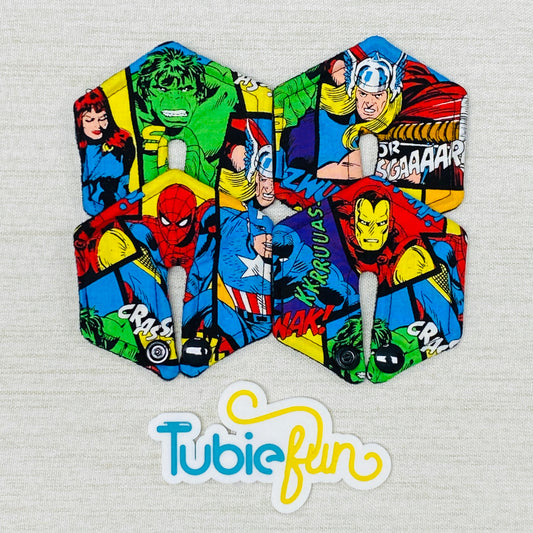 Hexagon G-Tube Button Pad Cover - Comic Heros