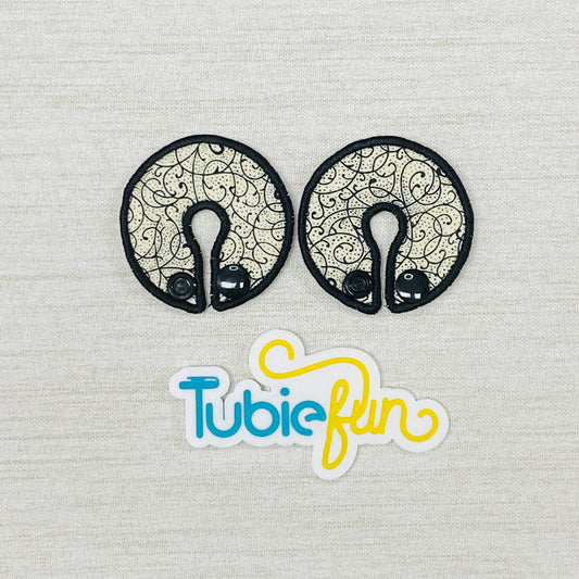 G-Tube Button Pad Cover - Black Swirls on Cream