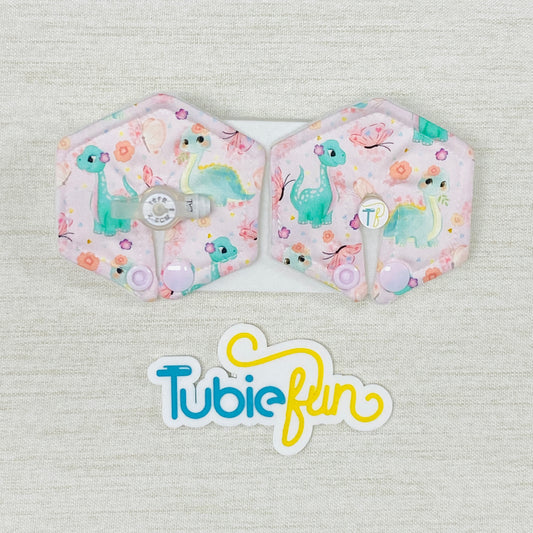 Hexagon G-Tube Button Pad Cover - Dinosaurs on Pink
