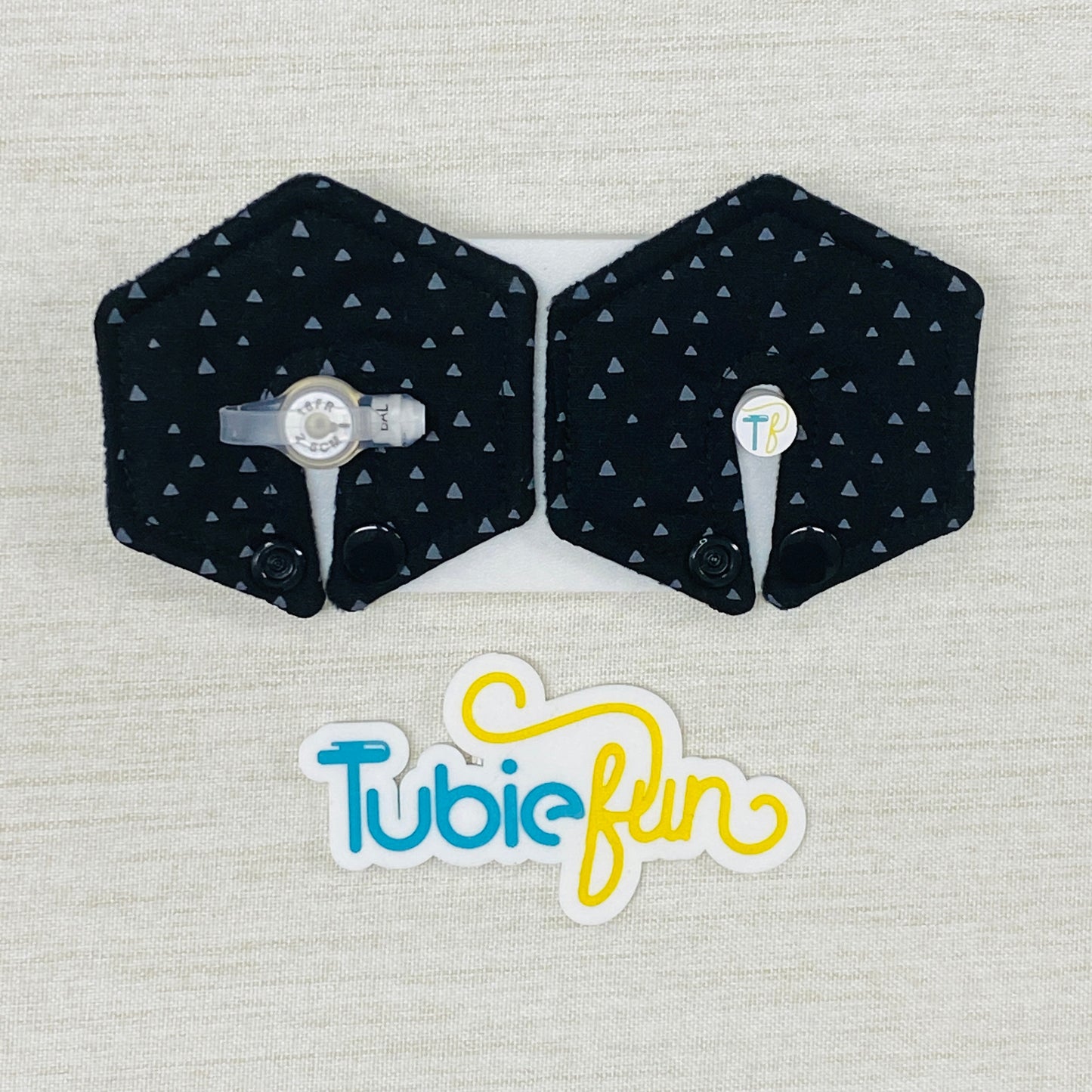 Hexagon G-Tube Button Pad Cover - Grey Triangles on Black
