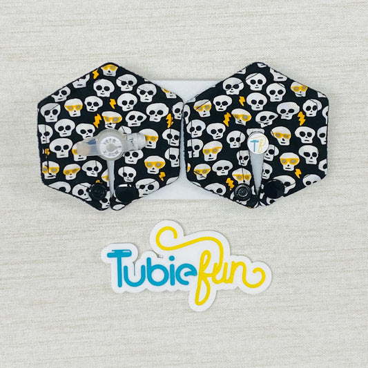 Hexagon G-Tube Button Pad Cover - Skulls on Black