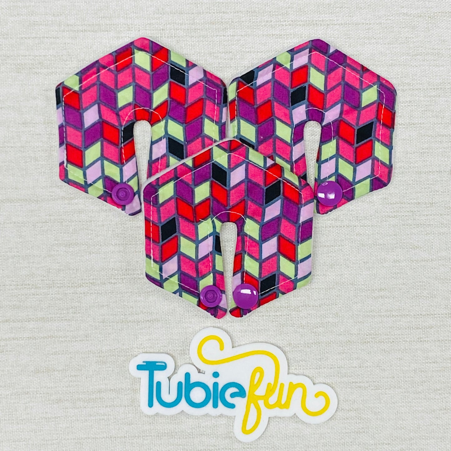 Hexagon G-Tube Button Pad Cover - Purple and Green Diamonds