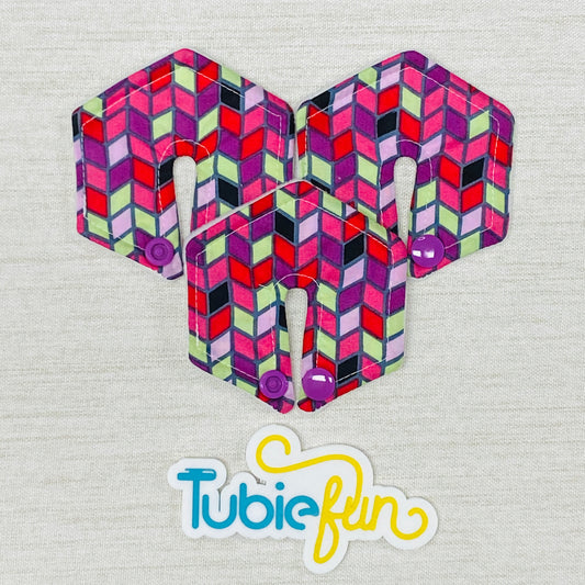 Hexagon G-Tube Button Pad Cover - Purple and Green Diamonds