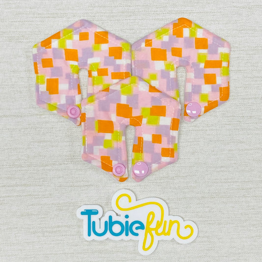 Hexagon G-Tube Button Pad Cover - Pink and Orange Squares