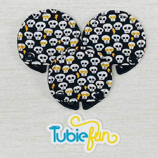 Covered Button Pad - Skulls on Black